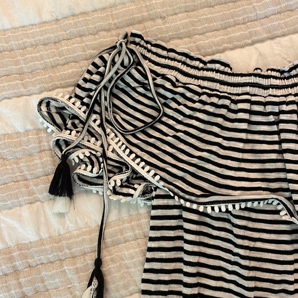 Loft Off the Shoulder Striped Short Sleeve Shirt - Picture 2 of 4